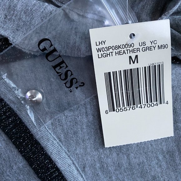 Guess Light Heather Grey Black Trim V-Neck Sleeveless 3-Button Closure Sz M #01 - Picture 6 of 8